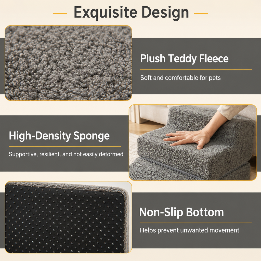 Steadypaws Easy Steps — Low-Rise Foam Dog Stairs (4-Step, Washable Cover)