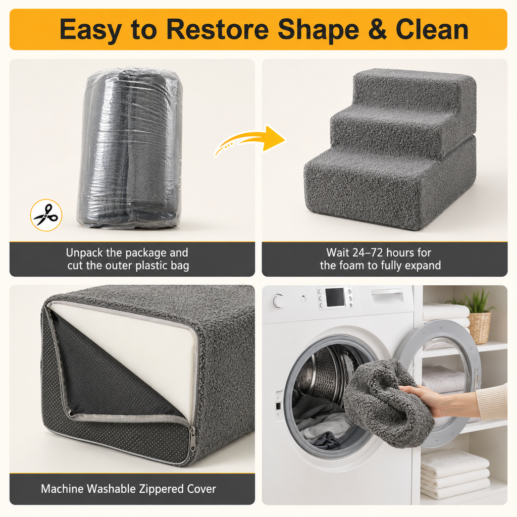 Steadypaws Easy Steps — Low-Rise Foam Dog Stairs (4-Step, Washable Cover)