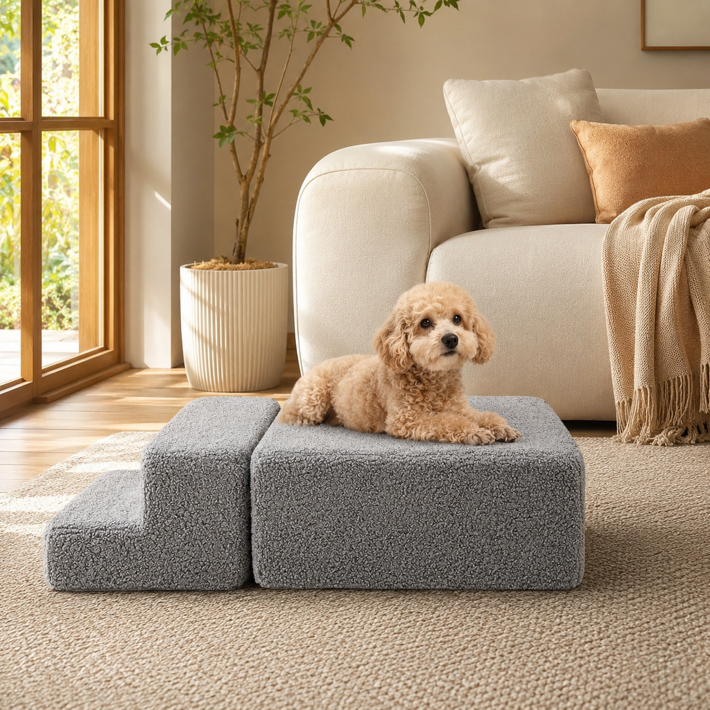 Steadypaws Easy Steps — Low-Rise Foam Dog Stairs (4-Step, Washable Cover)