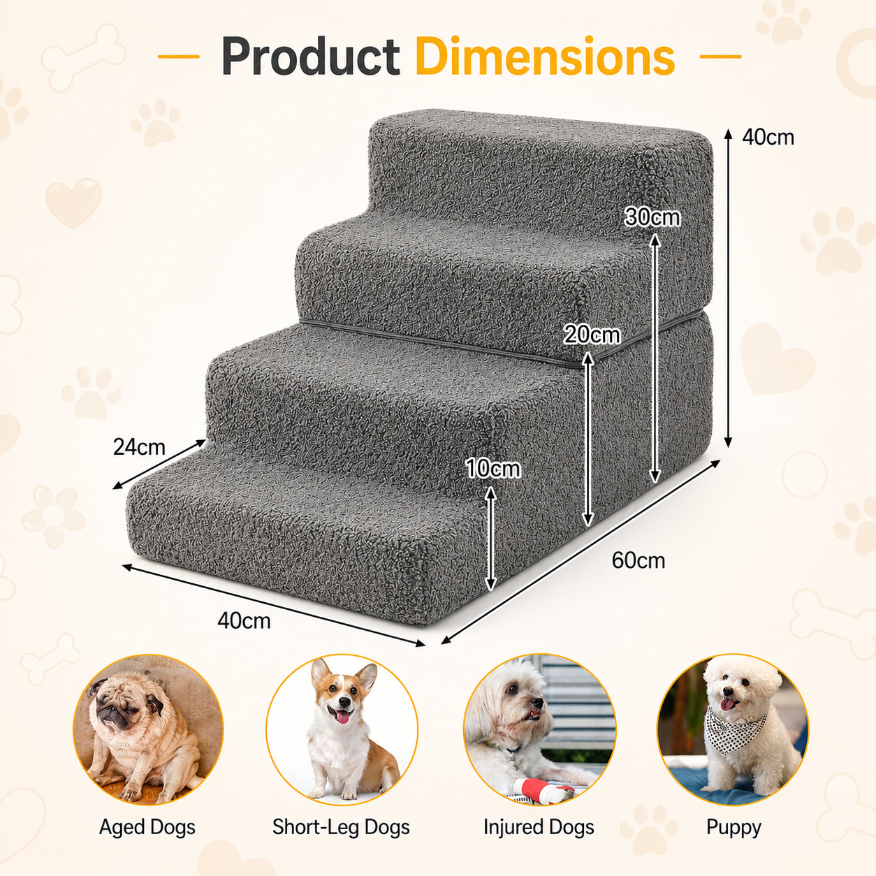Steadypaws Easy Steps — Low-Rise Foam Dog Stairs (4-Step, Washable Cover)