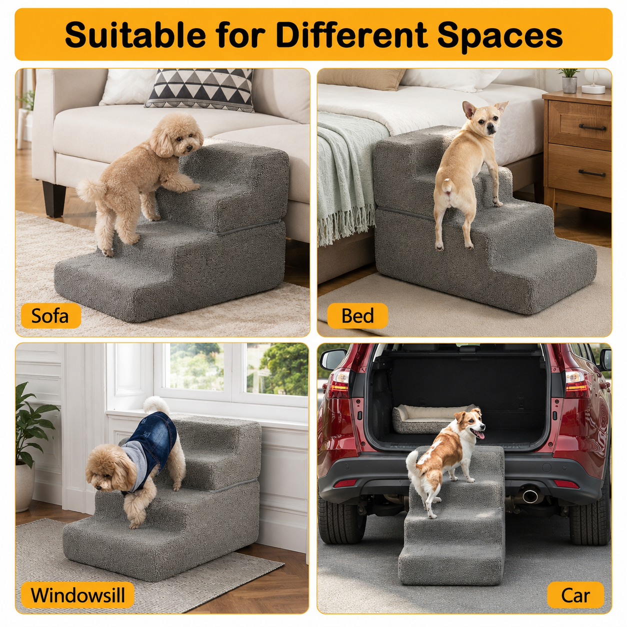 Steadypaws Easy Steps — Low-Rise Foam Dog Stairs (4-Step, Washable Cover)