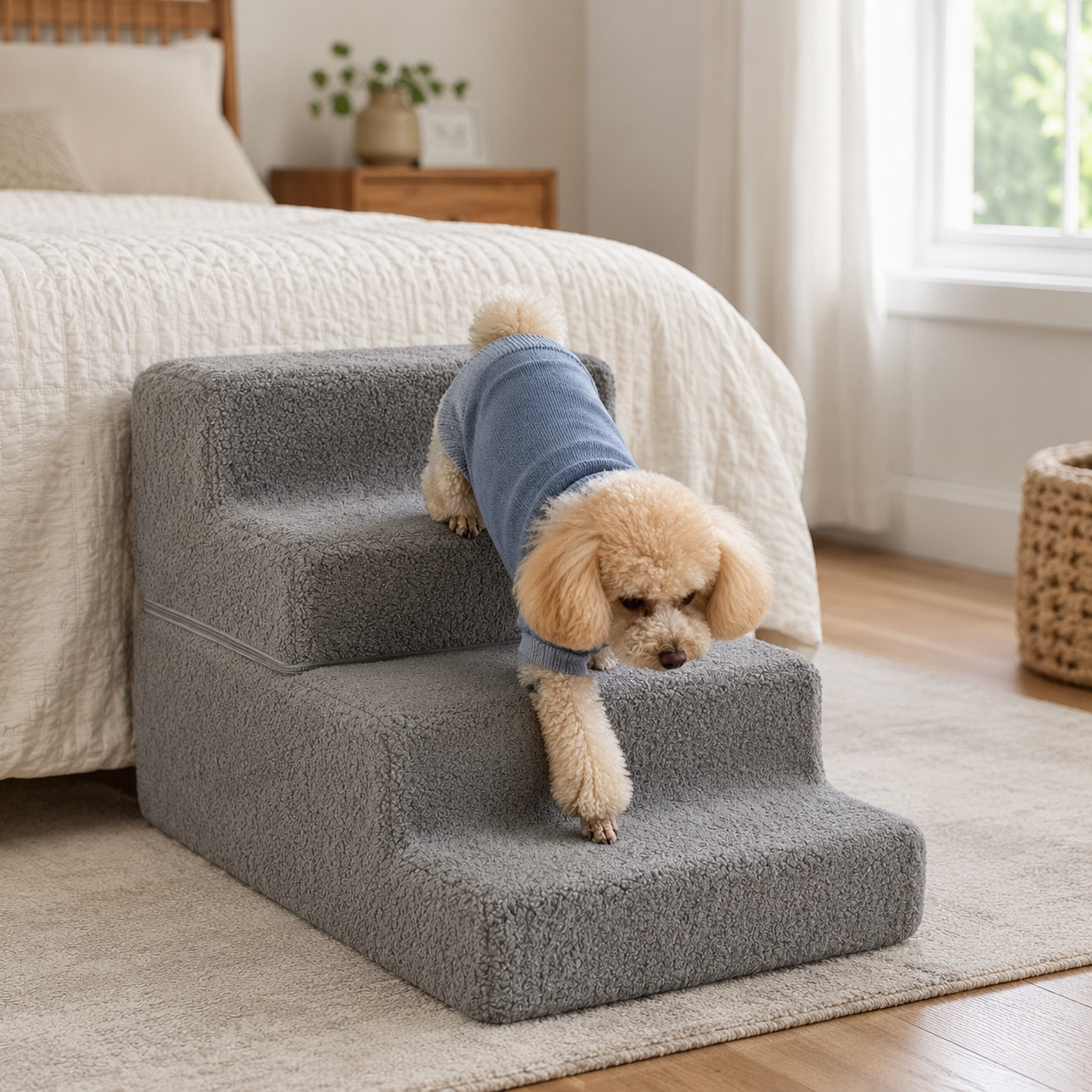 Steadypaws Easy Steps — Low-Rise Foam Dog Stairs (4-Step, Washable Cover)